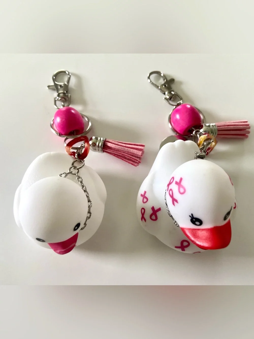 Set of 2 Breast Cancer Awareness duck bag clips/keychain-Handmade-New